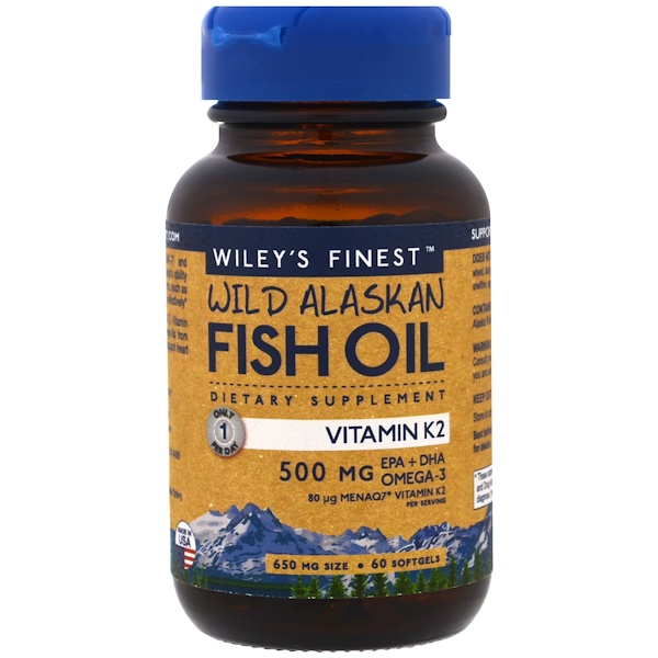 Wiley’s Finest Рыбий жир дикой рыбы Аляски витамин K2 60 желатиновых капсул  с рыбьим жиром. Цена, купить Wiley’s Finest Рыбий жир дикой рыбы Аляски  витамин K2 60 желатиновых капсул с рыбьим жиром
